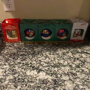 Lot of 5 Vintage Disney Winnie The Pooh Glass Ornaments